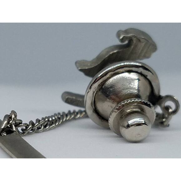 Vintage Ski Theme Silver Tie Tack with Chain, Vintage Men's Accesories - Picture 2 of 9